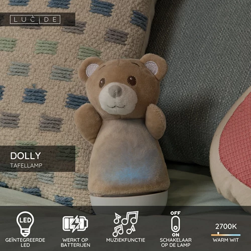 Lucide DOLLY - Tafellamp Kinderkamer - Batterijen - LED - 1x3W 2700K - Met muziekfunctie - Bruin - USP